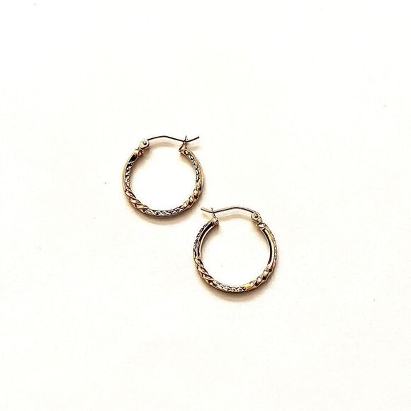 14k Yellow Gold two tone DC Hoop Earrings | 20 mm | Real Gold Huggies Earrings - Picture 3 of 7